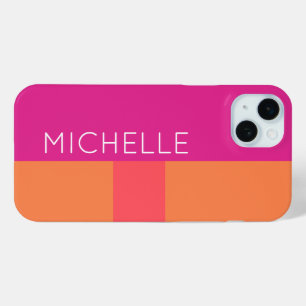 Funda Para iPhone 15 Mini Bloques de color rosa intenso y naranja