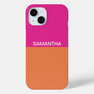 Funda Para iPhone 15 Bloques de color rosa intenso y naranja