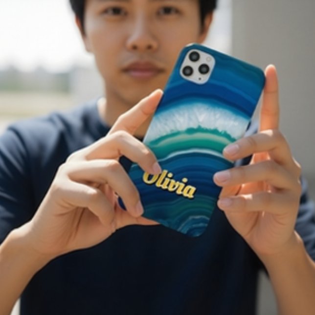 Funda De Case-Mate Para iPhone Blue Agate & Teal Geode Luxury Personalized (Subido por el creador)