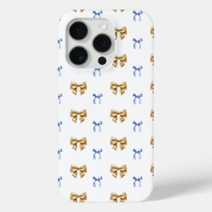 Funda Para iPhone 15 Pro Blue and Gold Coquette Bow