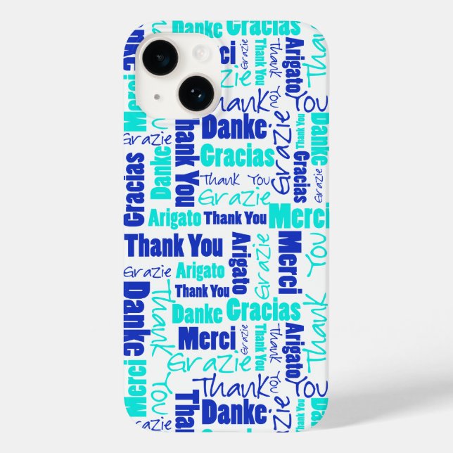 Funda De Case-Mate Para iPhone Blue and Turquoise Gracias a Word Cloud (Reverso )