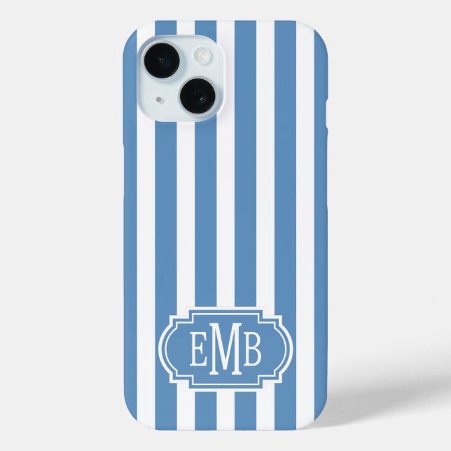 Funda De Case-Mate Para iPhone Blue and White Monogrammed Stripes (Reverso )