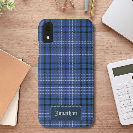 Funda Para iPhone XR Blue and White Tartan Plaid Pattern