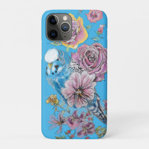 Funda Para iPhone 11 Pro Blue Budgie Watercolor iPhone floral
