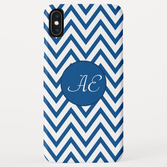 Funda De Case-Mate Para iPhone Blue Chevron Monograma moderno (Reverso)