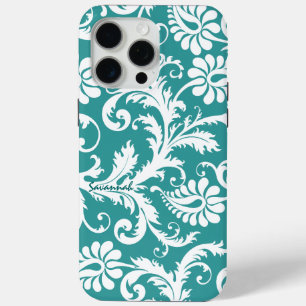 Funda Para iPhone 15 Pro Max Blue Elegage Damask cambiar Blue cualquier color