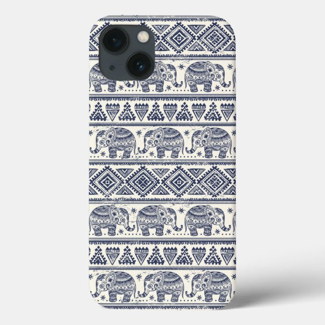Funda De Case-Mate Para iPhone Blue Ethnic Elephant Pattern (Reverso)