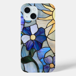Funda Para iPhone 15 Blue Floral Sed Glass Sun Art para el Amante del J