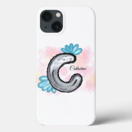 Funda Para iPhone 13 Blue Floral Watercolor Letter C