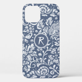 Funda Para iPhone 12 Blue Garden Floral Bird Snicain Monograma Denim 