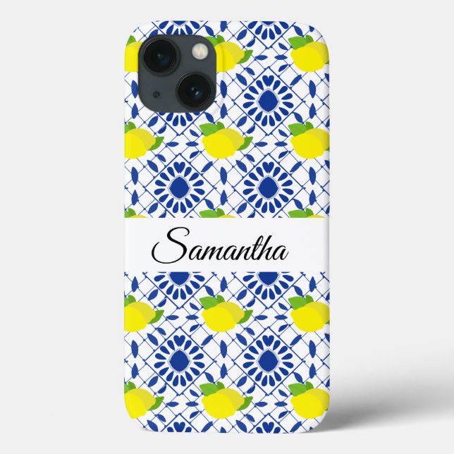 Funda De Case-Mate Para iPhone Blue Geometric Lemon Tile (Reverso)