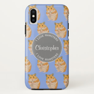 Funda Para iPhone X Blue I love Hamsters Hamster Hamster Pattern