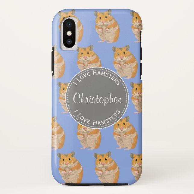 Funda De Case-Mate Para iPhone Blue I love Hamsters Hamster Hamster Pattern (Reverso)