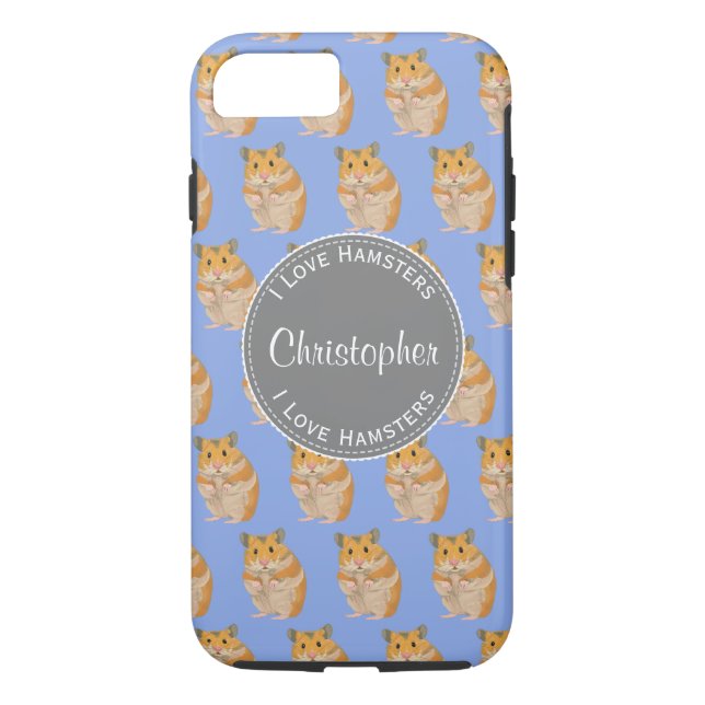 Funda De Case-Mate Para iPhone Blue I love Hamsters Hamster Hamster Pattern (Reverso)