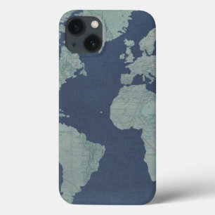 Funda Para iPhone 13 Blue Linen World Map