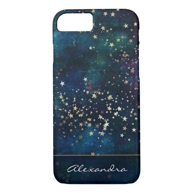 Funda De Case-Mate Para iPhone Blue Monogramed Night Sky con estrellas de Relieve (Reverso)