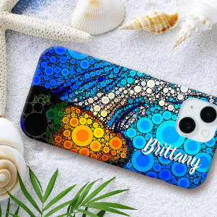 Funda Para iPhone 15 Blue ocean naranja marine jellyfish script nombre 