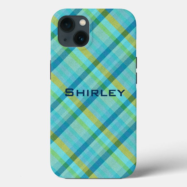 Funda De Case-Mate Para iPhone Blue Plaid by Shirley Taylor (Reverso )