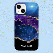 Blue Purple Black Starry Galaxy Monograma