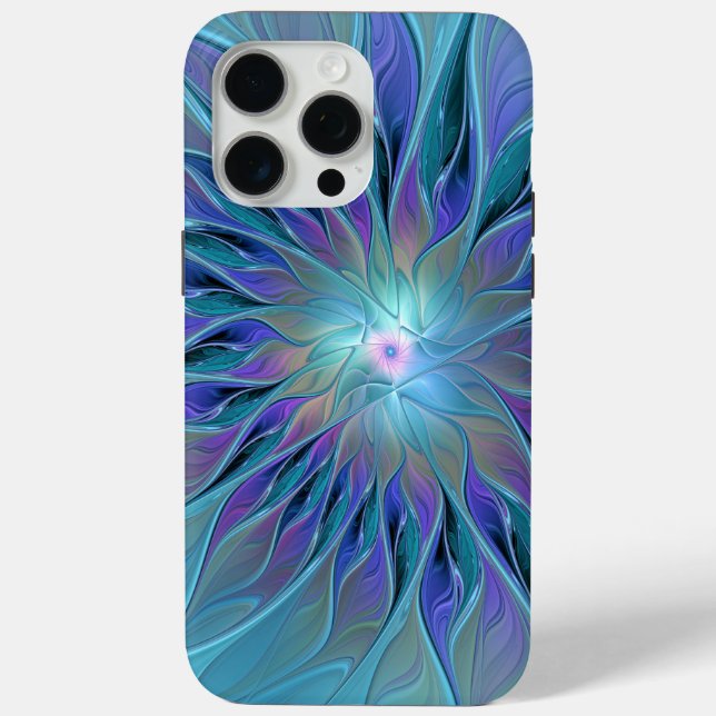 Funda De Case-Mate Para iPhone Blue Purple Flower Dream Resumen arte fractal (Reverso )