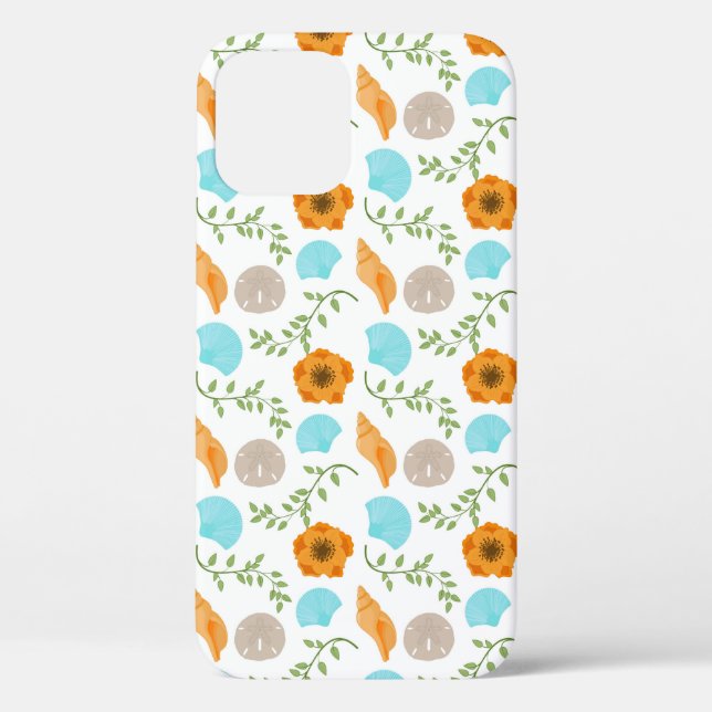 Funda De Case-Mate Para iPhone Blue Seashells Sea Snail Orange Flower (Reverso )