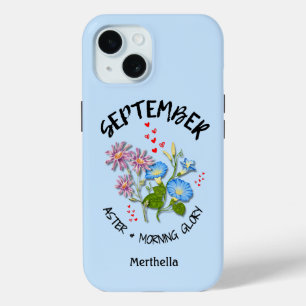 Funda Para iPhone 15 Blue SEPTEMBER Nacimiento Mes Nombre personalizado