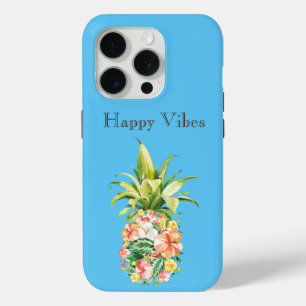 Funda Para iPhone 15 Pro Blue Sky Aqua Tropical Floral Pineapple