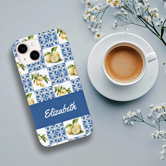 Funda De Case-Mate Para iPhone Blue Tile French Country Lemon Pattern Name (Subido por el creador)