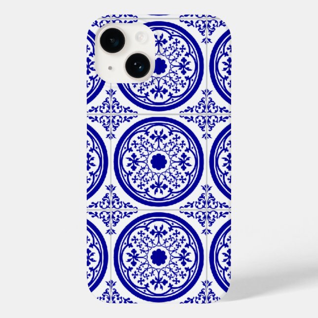 Funda De Case-Mate Para iPhone Blue White Delft Inspiración Faux Tile iPhone (Reverso )