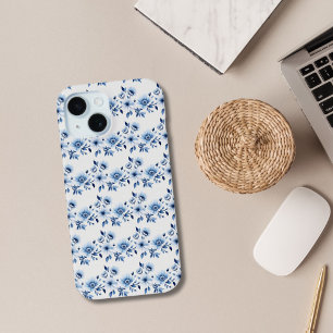 Funda Para iPhone 15 Blue White Toile Floral Watercolor Elegante