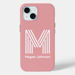 Funda Para iPhone 15 Blush Rosa Monograma Moderno
