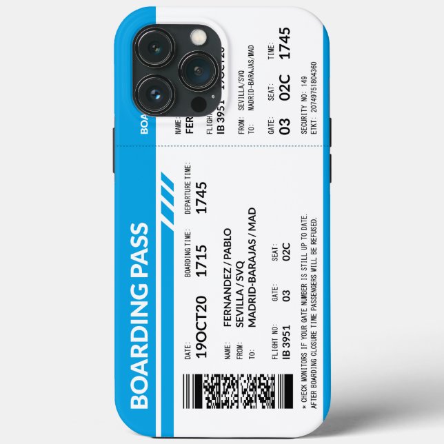 Funda De Case-Mate Para iPhone Boarding Pass (blue) (Reverso )