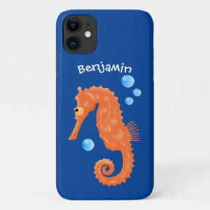 Funda Para iPhone 11 Bóbulas de caballito de mar naranja personalizado
