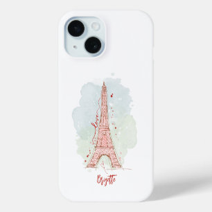 Funda Para iPhone 15 Boceto de acuarela Torre Eiffel monogramada