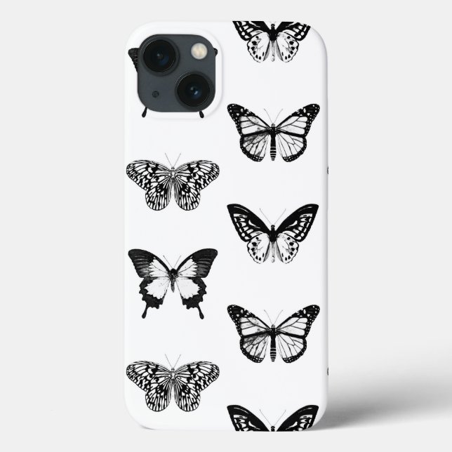 Funda De Case-Mate Para iPhone Boceto de mariposa, blanco y negro (Reverso)