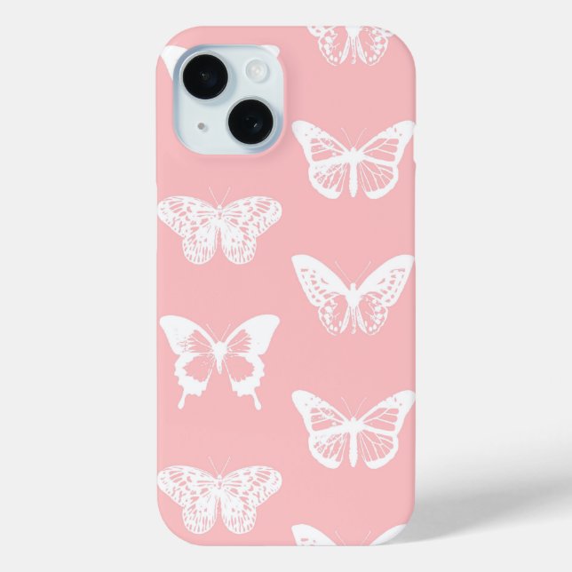 Funda De Case-Mate Para iPhone Boceto de mariposa, rosa concha y blanco (Reverso )