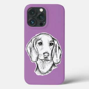Funda Para iPhone 13 Pro boceto de perro salchicha dibujado a mano en negro