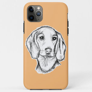 Funda Para iPhone 11 Pro Max boceto de perro salchicha dibujado a mano en negro