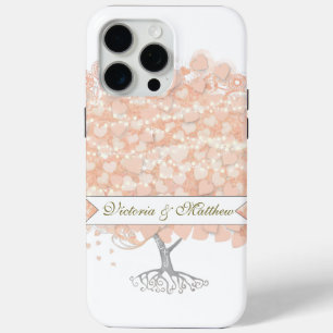 Funda Para iPhone 15 Pro Max Boda de árbol de hojas de corazón de corales pinch