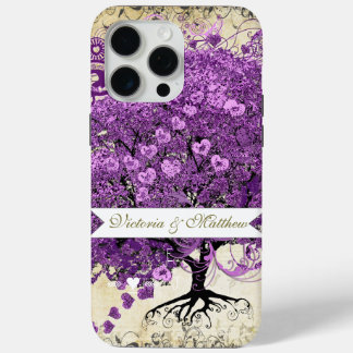 Funda Para iPhone 15 Pro Max Boda de árbol de hojas de corazón púrpura radiante