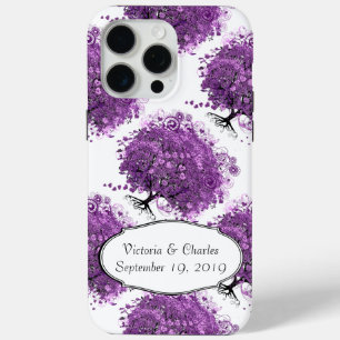 Funda Para iPhone 15 Pro Max Boda del árbol de hoja de corazón púrpura del bosq