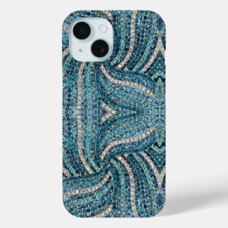 Funda Para iPhone 15 bohemian girly chic silver grey turquoise blue