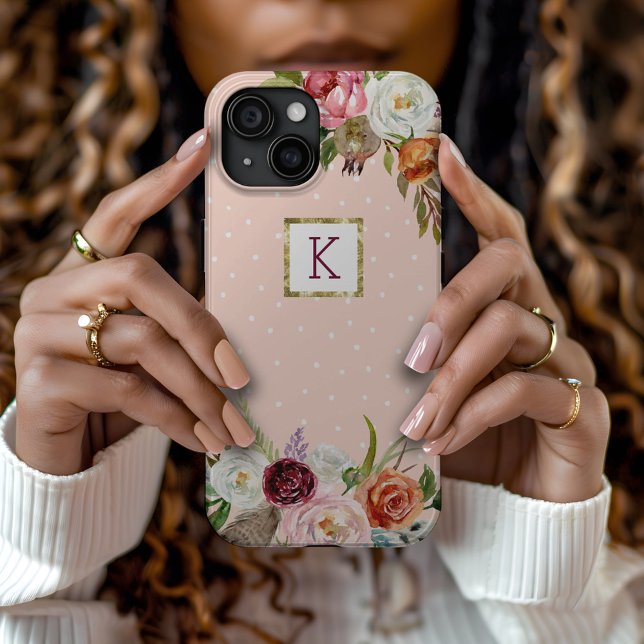 Funda De Case-Mate Para iPhone Boho Blooms Rubor Dot Monograma (Subido por el creador)