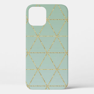 Funda Para iPhone 12 Boho Bohemi Chic Dorado y Verde Menta Glam Geométr