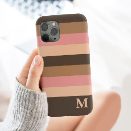 Funda Para iPhone 13 Pro Max Boho Brown Neutrales Stripes Monograma inicial