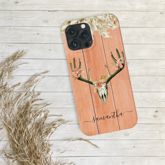 Funda De Case-Mate Para iPhone Boho Deer Skull Floral Monograma Terra Cotta (Subido por el creador)