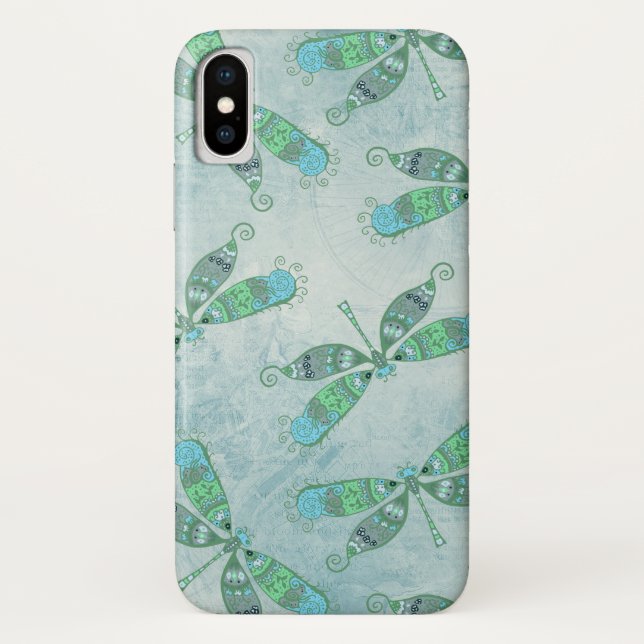 Funda De Case-Mate Para iPhone Boho Dragonflies en azul (Reverso)