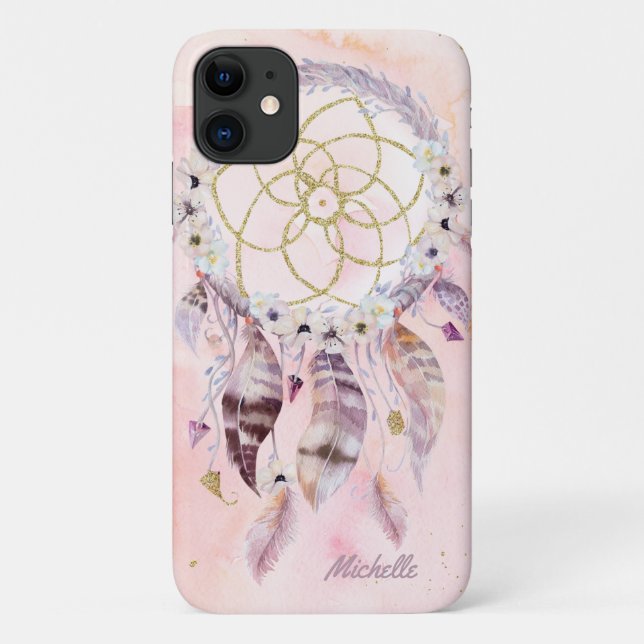 Funda De Case-Mate Para iPhone Boho Dreamcatcher con nombre (Reverso)