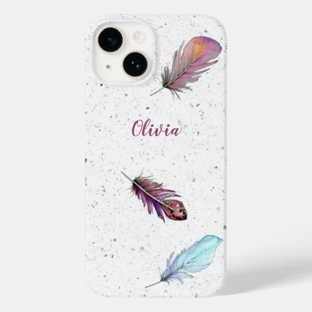 Funda De Case-Mate Para iPhone Boho Feathers sobre el Personalizado de fondo espe (Reverso )
