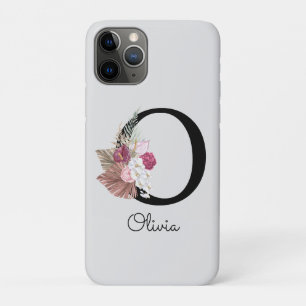 Funda Para iPhone 11 Pro Boho floral inicial O rosa monogramada